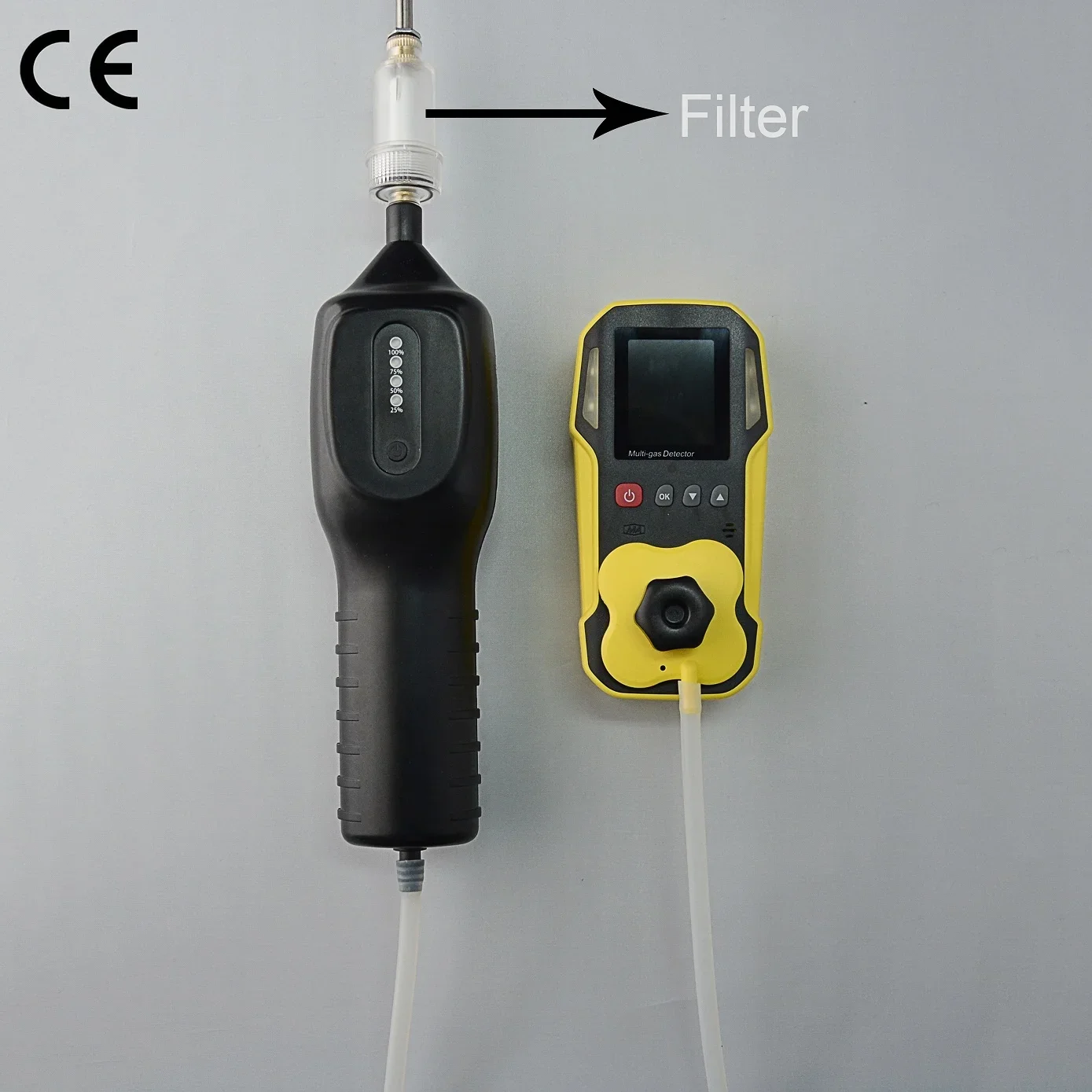 Rechargeable and portable External air gas suction pump for single and multi gas leakage detectors