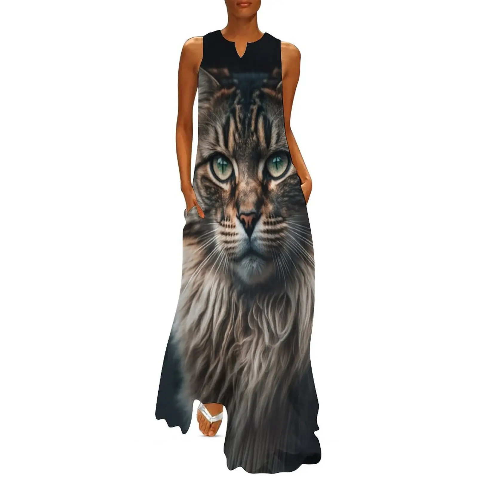 Serious Cat portrait Long Dress Dress vintage Clothing