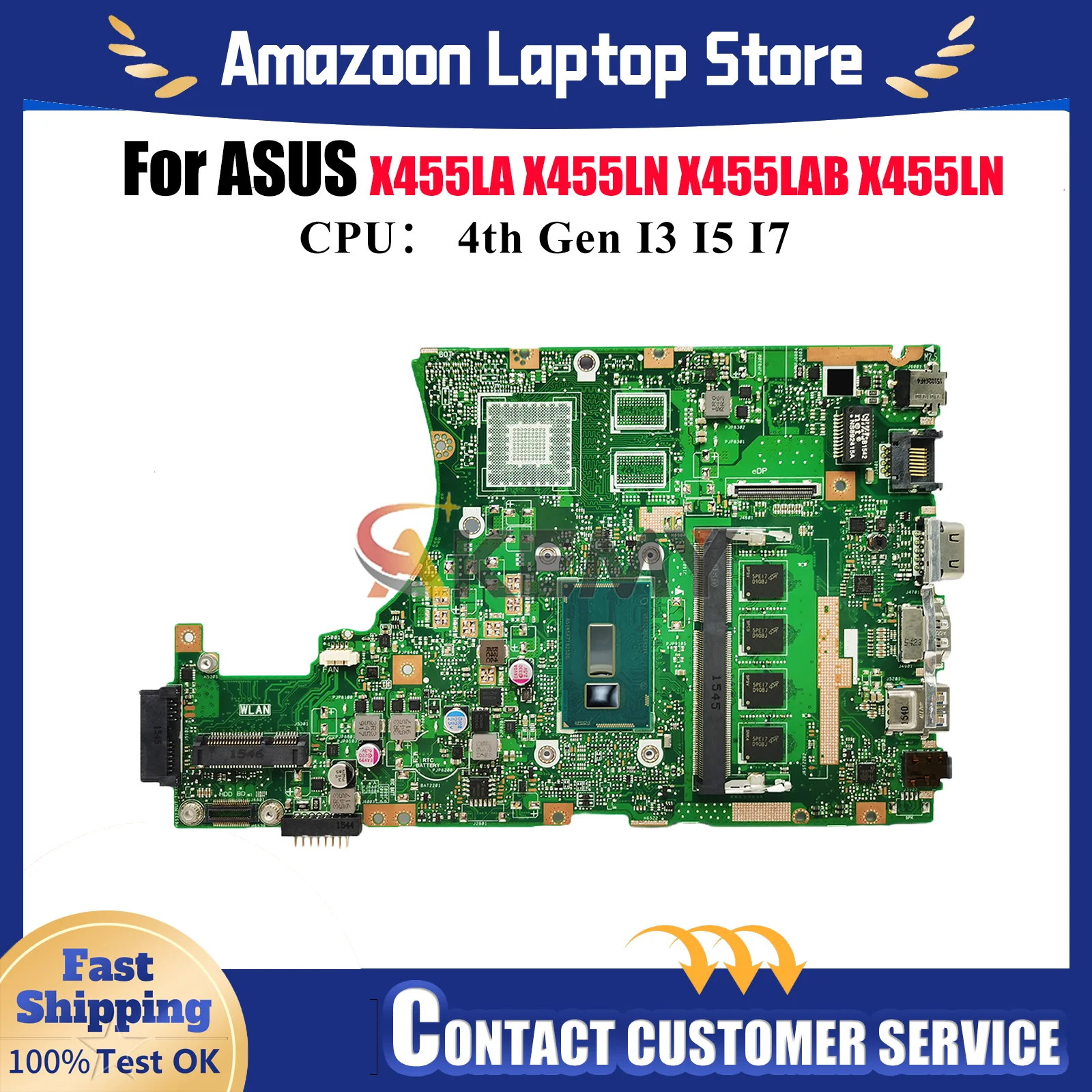

X455LA Laptop Motherboard For ASUS X455L X455LNB W491L X455LN DX882L A455L K455L X455LAB W419L Mainboard With I3 I5 I7 CPU stk