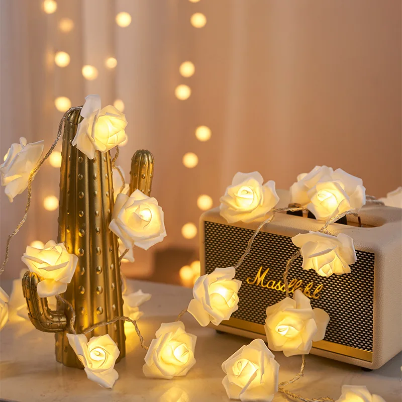 Rose Flowe LED String Lights Guirlanda Casamento Decoração de aniversário Presente de dia dos namorados Decoração de árvore de natal para casa ao ar livre