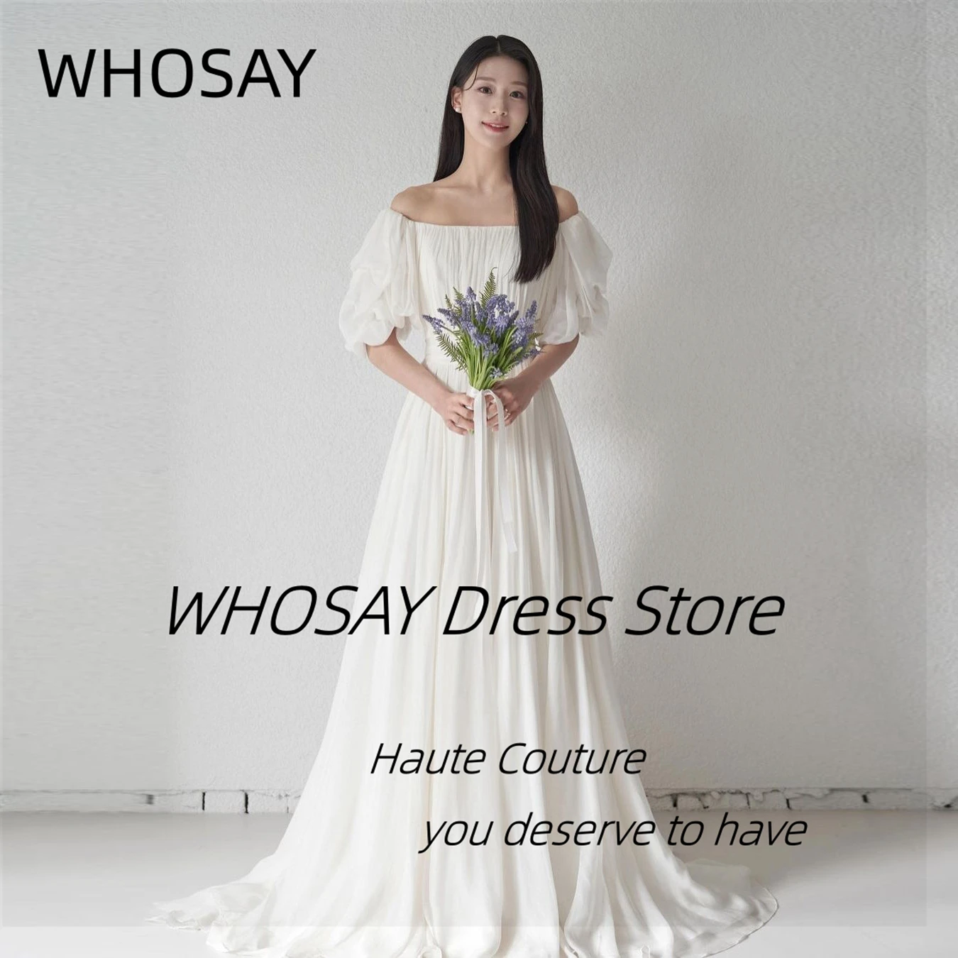 WHOSAY Shoot Photos Wedding Dresses Bateau Neck Half Sleeves Korea Bride Wear Special Banquet A Line Prom Party Evening Gowns