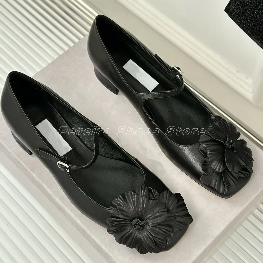 Spring Summer Sweet Flower Pattern Pumps Fashion Round Toe 2024 Gentle Style  Buckle Strap Cover Heel Flat Heel view 5