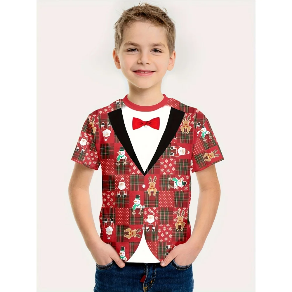 Children's T-Shirt Santa Claus Christmas Print Girl Clothes Cute Cartoon Pullover Tees Boy Tops Fashion Gift Children's Clothing