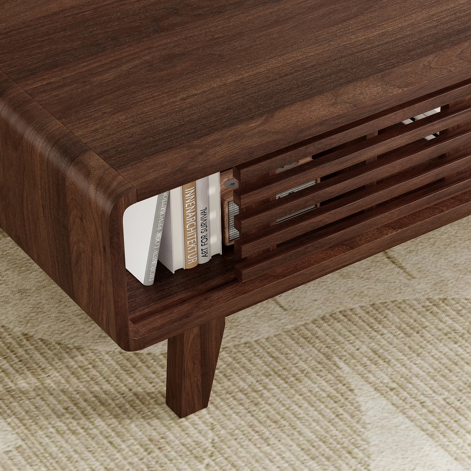 Mid Century Modern Farmhouse Coffee Table with Storage, Wood Table for Living Room, Farmhouse Style image 2