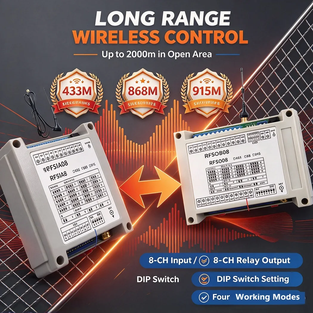 8CH LoRa Remote Control Switch 2000m Bidirectional Feedback 433M 868M 915M DC12V 10A Relay Transceiver Kit LLCC68