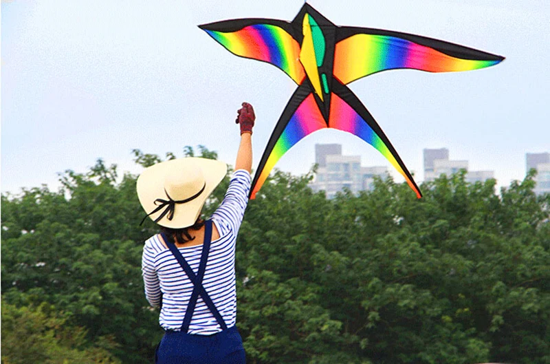 Großer Regenbogen-Vogel-Drachen für Kinder, Drachen, Nylon-Spielzeug, fliegender Drachen, Kinder-Drachenlinie, Kinder-Außen-Fliegen-Drachen, Schmetterlinge, fliegendes Luftgewehr