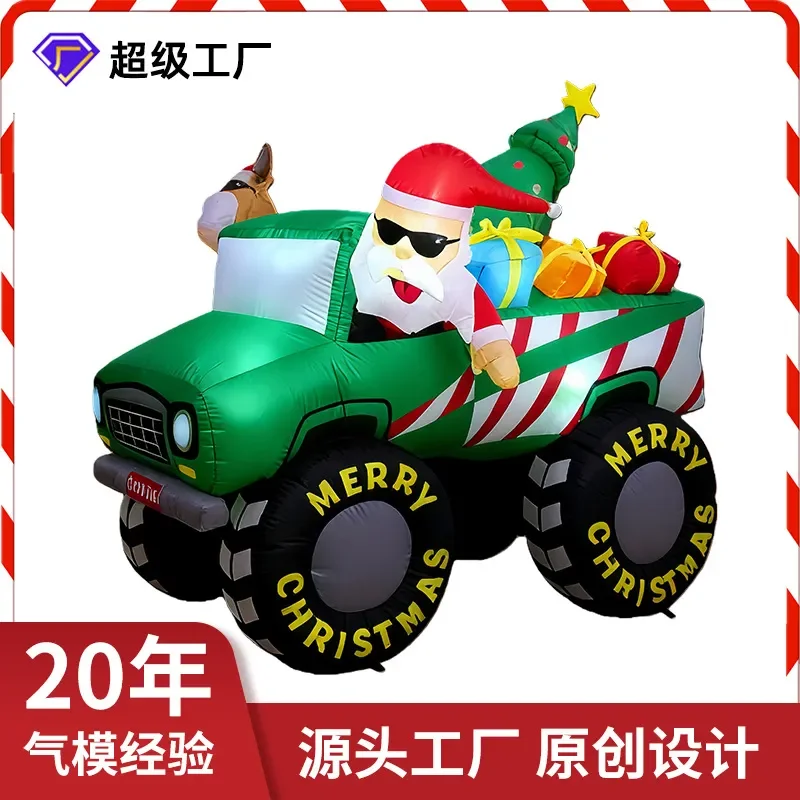 1.8m Inflatable Santa Claus Driving Truck With Reindeer And Christmas Tree Outdoor Garden Yard Holiday Party Decoration Air