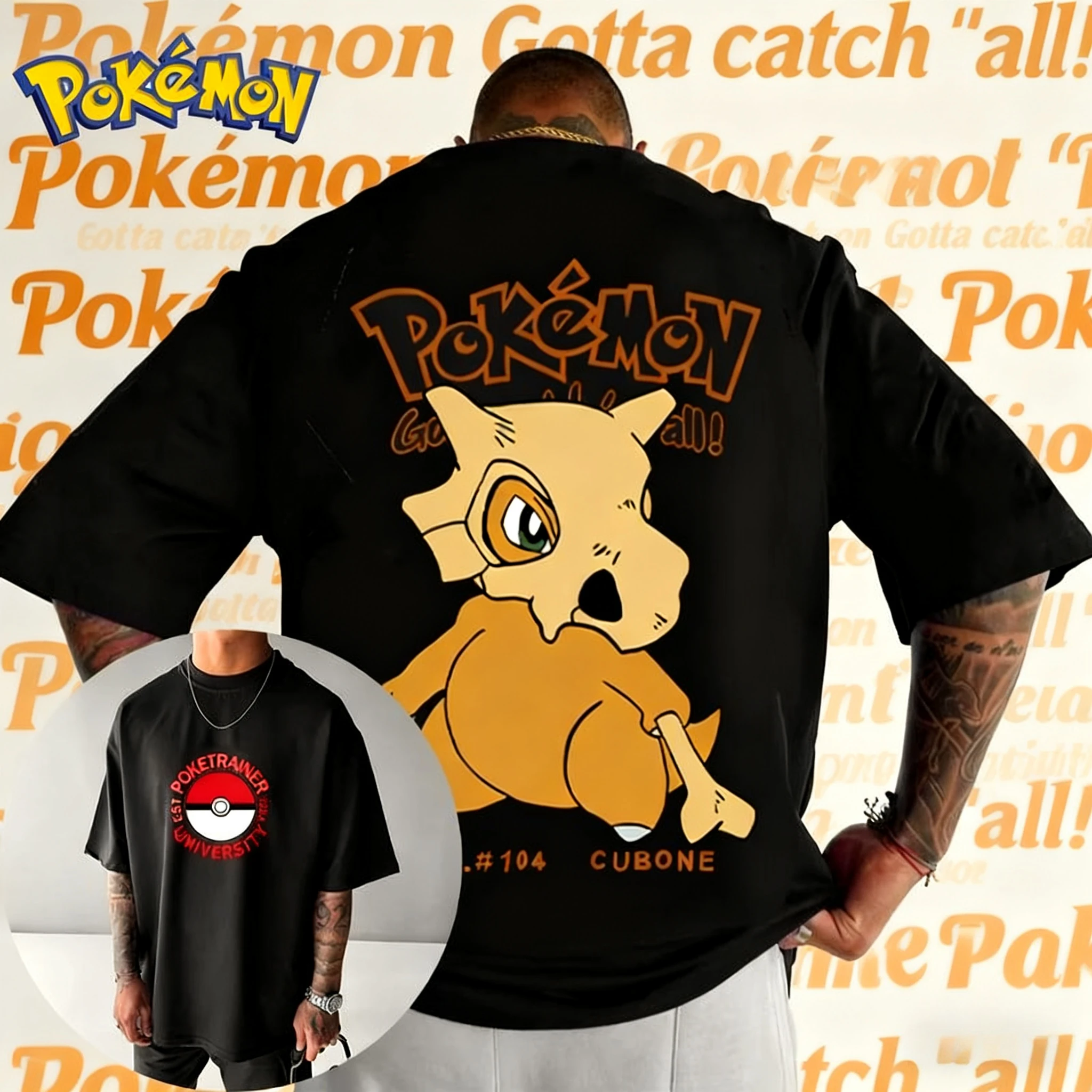 2025-verao-pokemon-anime-cubone-marca-100-algodao-puro-impresso-camiseta-masculina-harajuku-solto-casual-versatil-de-manga-curta-y2k