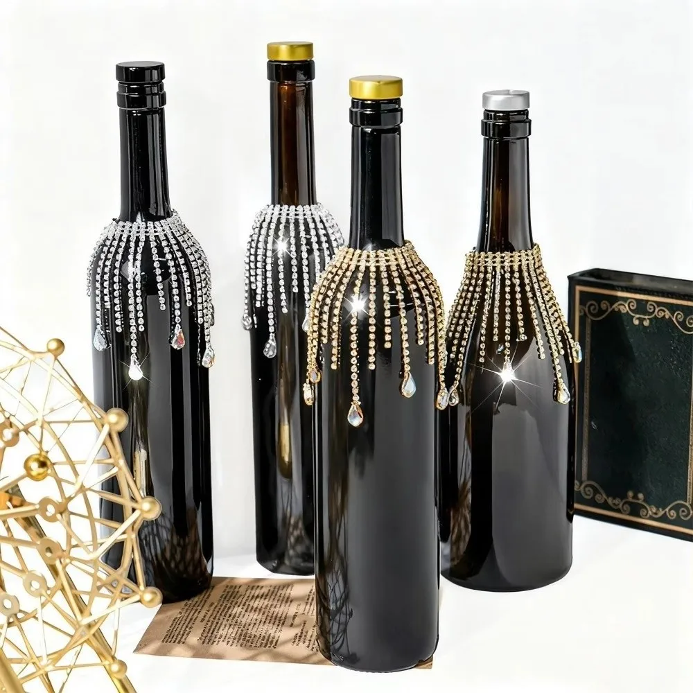 

Colored Crystal Crystal Fringe Bottle Cover Non-tarnish Adjustable Bottle Chain Pendant Elegant Long Rhinestone Tassel