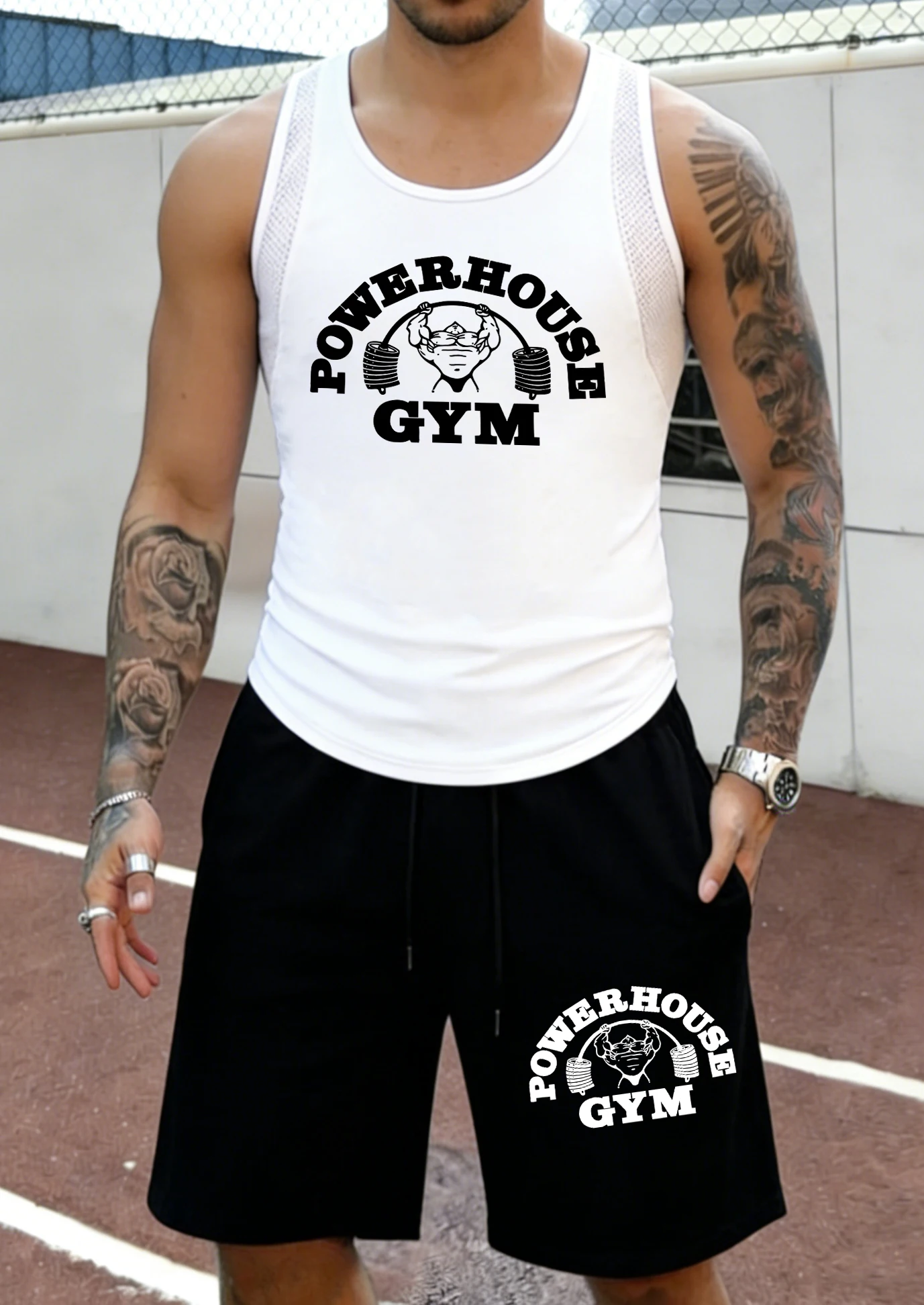 

Power House Gym Design Summer Mesh Jogging Tank Top Oversized Basic Shorts Sets Of Men Swim Pants Lightweight Soft Clothing