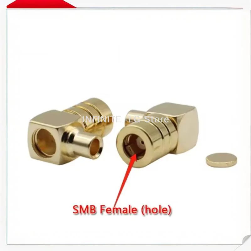 1Pcs Gold Copper 50ohm RF Connector SMB Female 90 Degree Right Angle Type L Solder For Semi-Rigid RG405 RG086 0.086