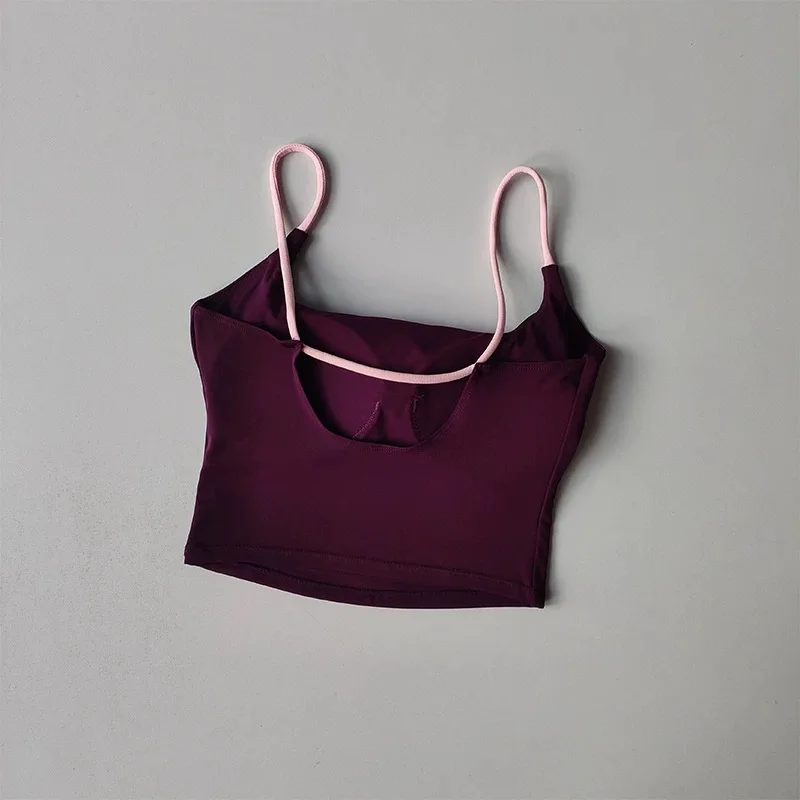 Women's Color Block Sports Bra Camisole Beautiful Back Nude Feeling Summer Top Breathable Fitness Tank Tops for Ladies