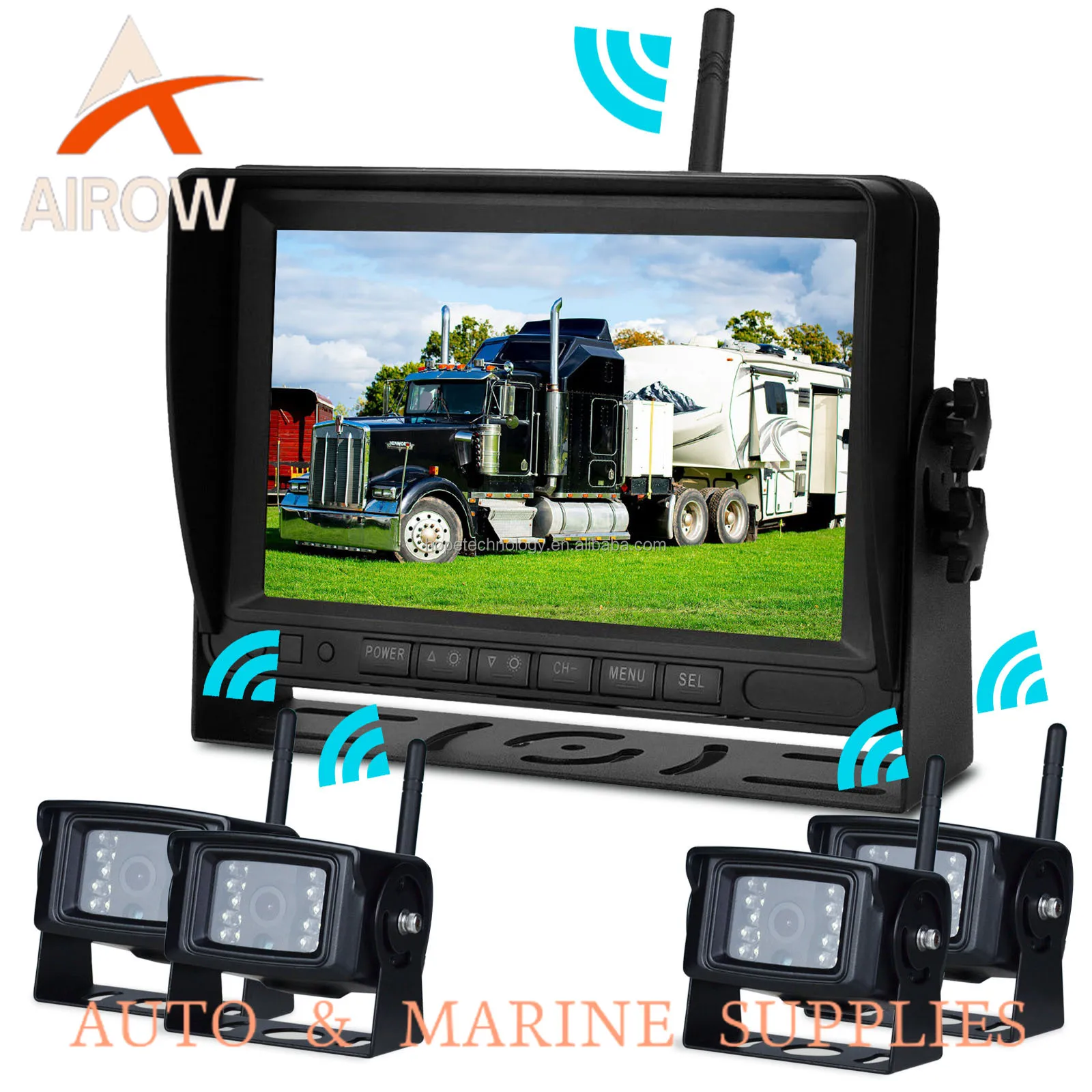 Airow auto RV Trailer Truck Backup Camera System 7-inch Monitor Wireless Waterproof  AHD  Night View Reverse Display Heavy Duty