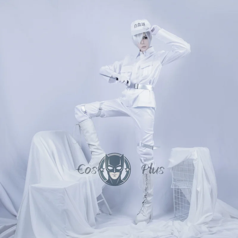 Anime Cells at Work! Neutrophil Uniform Hataraku Saibou White Blood Cell Cosplay Costume wig Coat Pants Belt Hat Golves Set