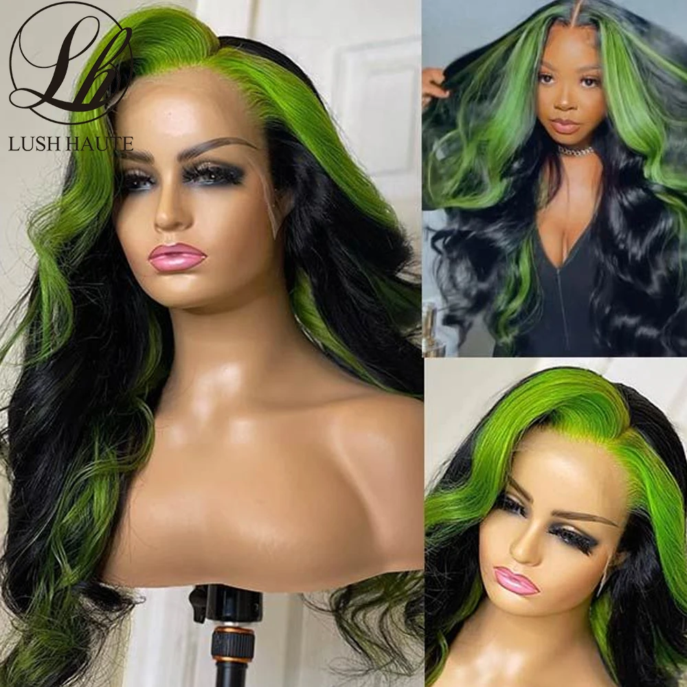 

Green Highlight Wigs Synthetic Skunk Striped Wigs Natural Body Wave Lace Front Wigs P27 Black Mixed Ombre Blonde Cosplay Wigs