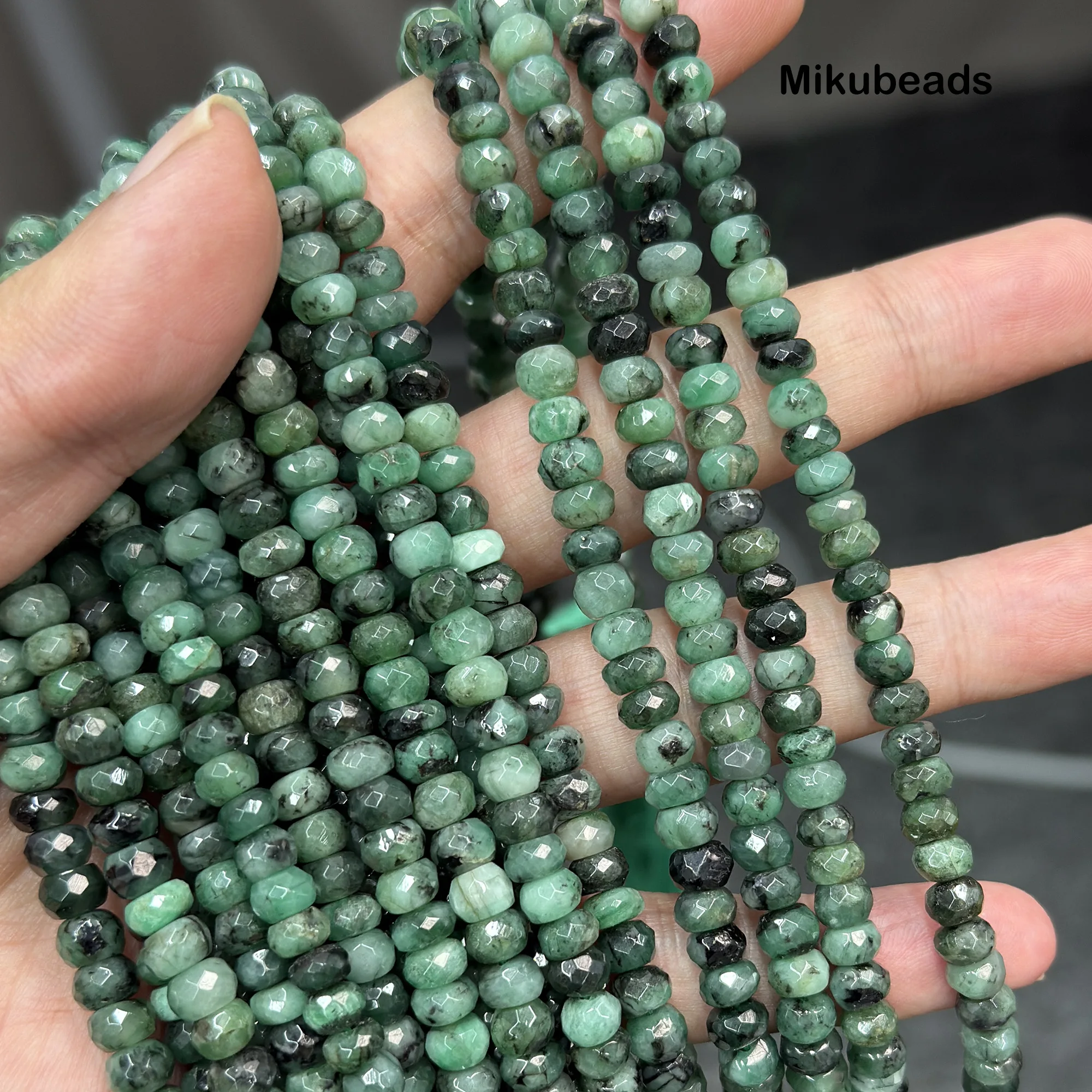 Wholesale Natural Rare Emerald Beads Width 4.8-6mm AA Faceted Rondelle Loose Beads For Jewelry Making DIY Bracelets Necklace