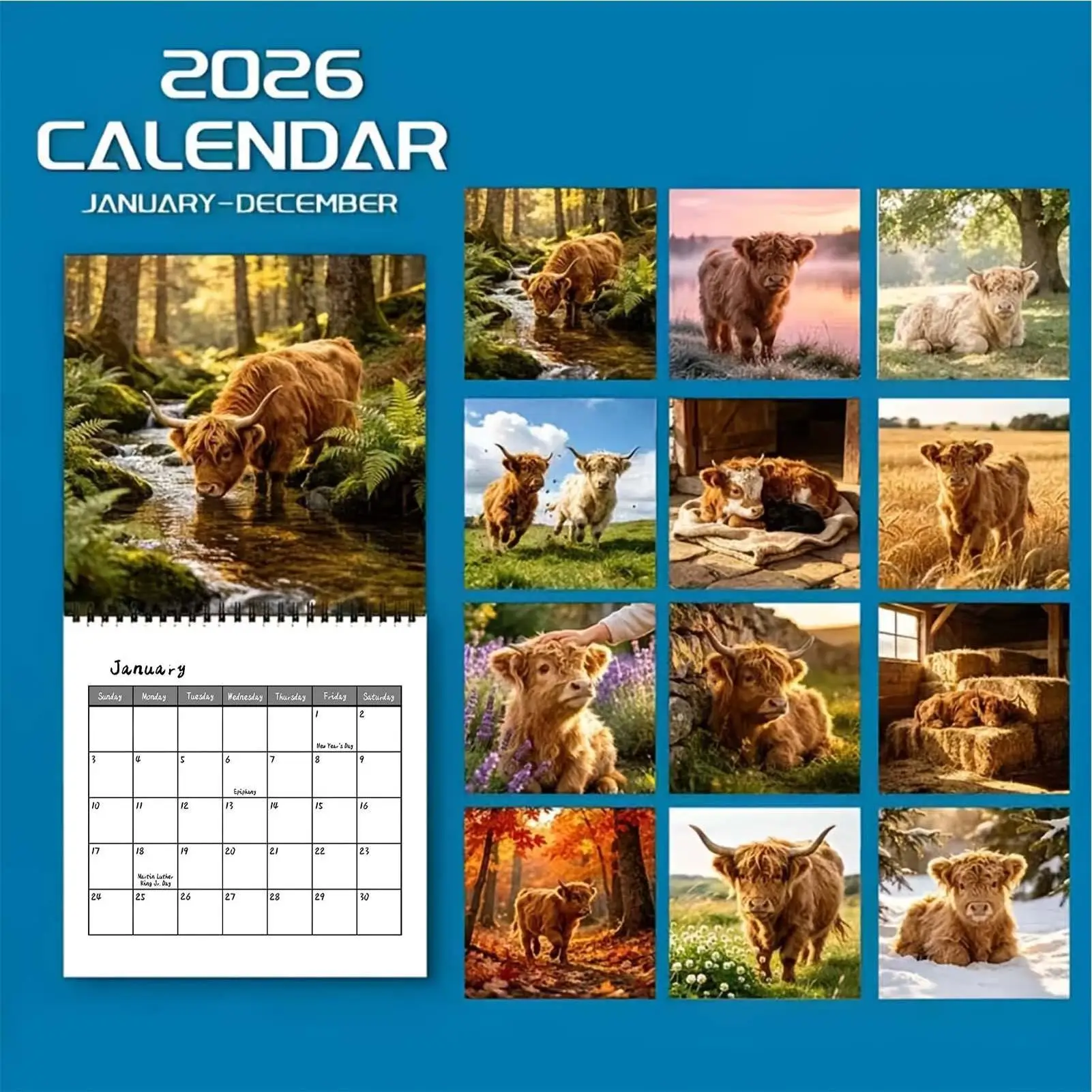 2027 Cow Wall Calendar Hangable Rustic Monthly Animal Planner Nature Cow Planner Calendar for Office School Reading Study Task
