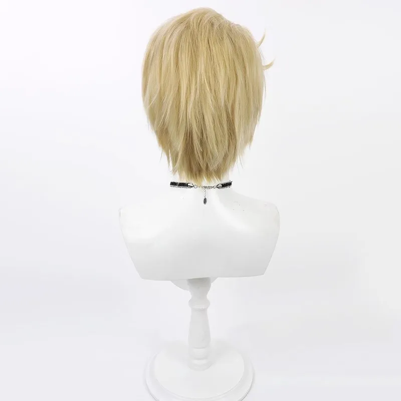 Lucifer peruka Anime Cosplay męska krótka Blond włosy 28cm Lucifer Morningstar peruka do Cosplay czapka z darmowa peruka Lucifer