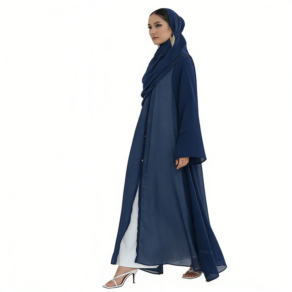 

Eid Mubarak Dubai Open Front Abaya Women Muslim Hijab Dress Set Chiffon Long Kimono Turkey Kaftan Ramadan Marocain Femme Robe