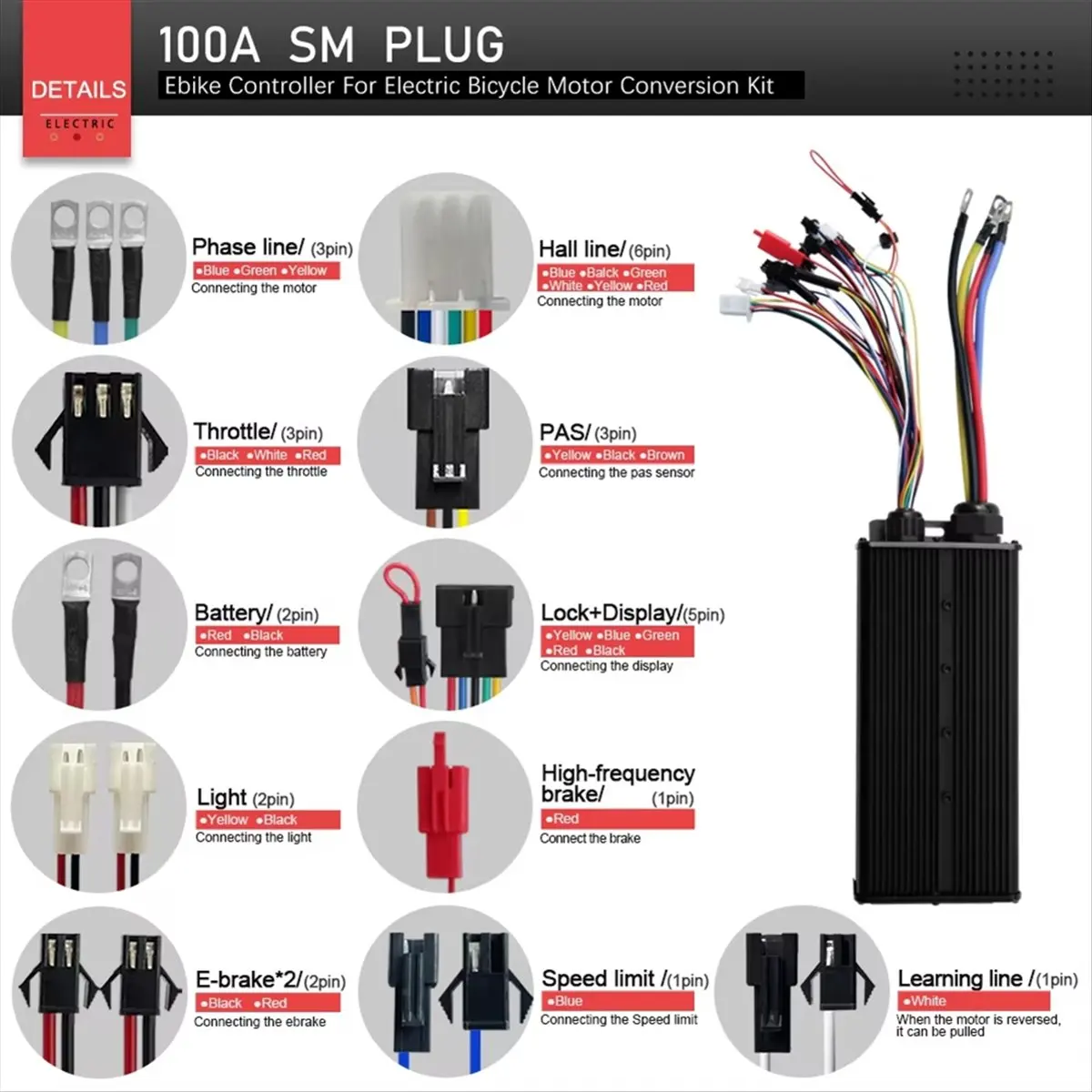 High Power Lithium Battery Modified Electric Scooter Accessories 48V-72V 100A Sine Wave Three-Mode C