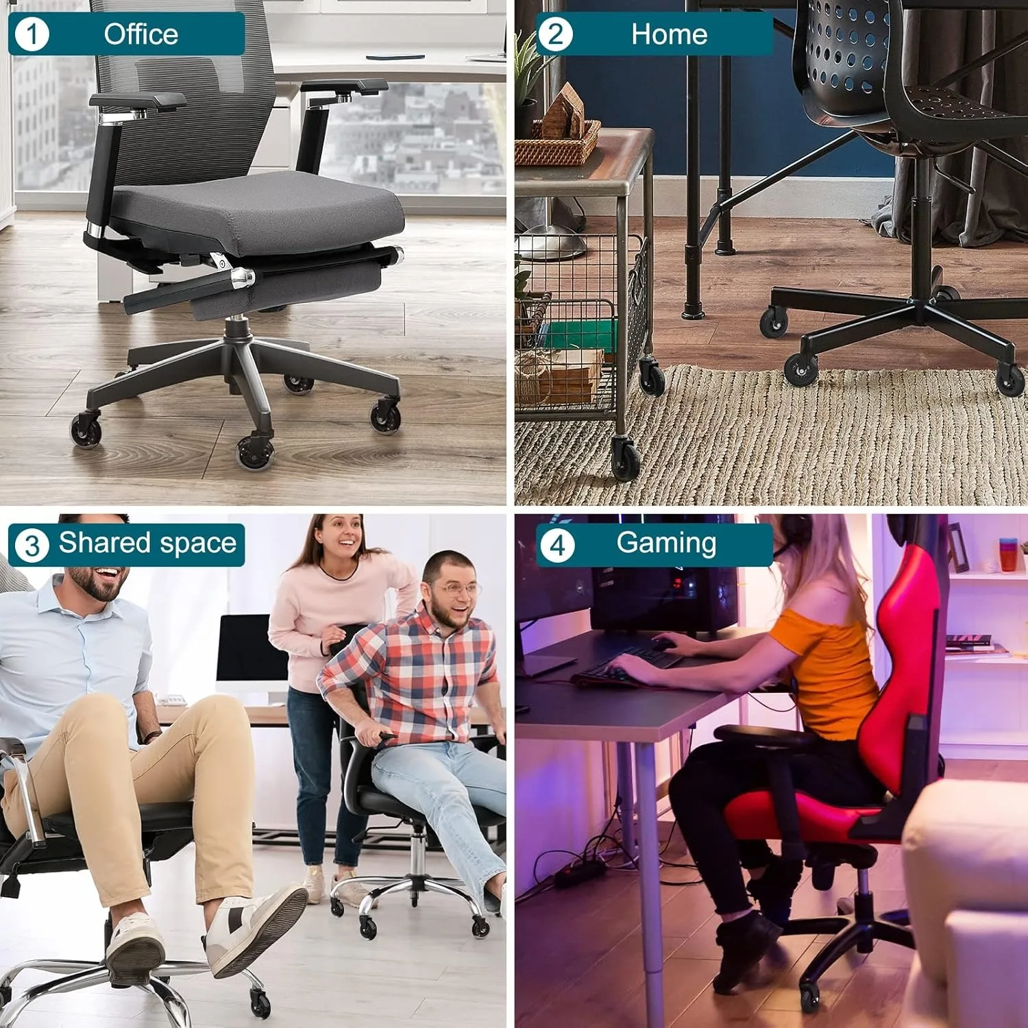 Set Da 5 Ruote Per Sedia Ufficio In Poliuretano – Silenziose E Antiscivolo, Diametro 61 Mm, Carico 30 Kg Cad., Per Pavimenti Durabili