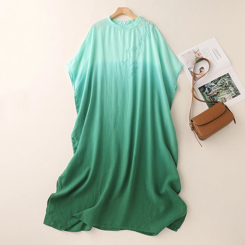 

Свободный и большой размер с вышивкой Dr, летняя модная дрейфующая растительная краска, танцевальный халат в стиле дзен, юбка трапециевидной формы на пуговицах