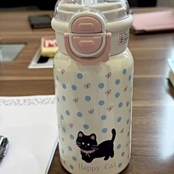 New Insulated Cup Girl Children Straw Cup 304 Stainless Steel Portable Large Capacity Cute Water Bottle Student Specific Gift