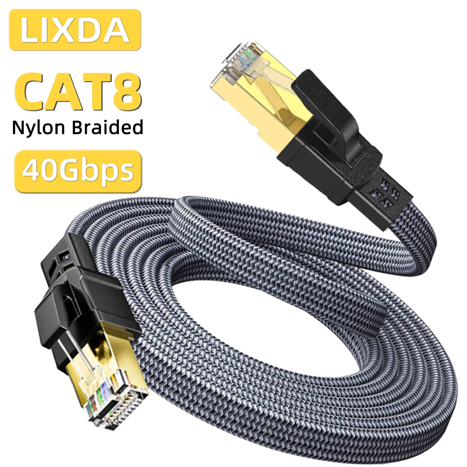 Kabel Ethernet Cat 8 40 Gb/s RJ45 w nylonowym oplocie Sieć Internet Lan Patch Cord do routera Laptop Płaski kabel Ethernet Cat8