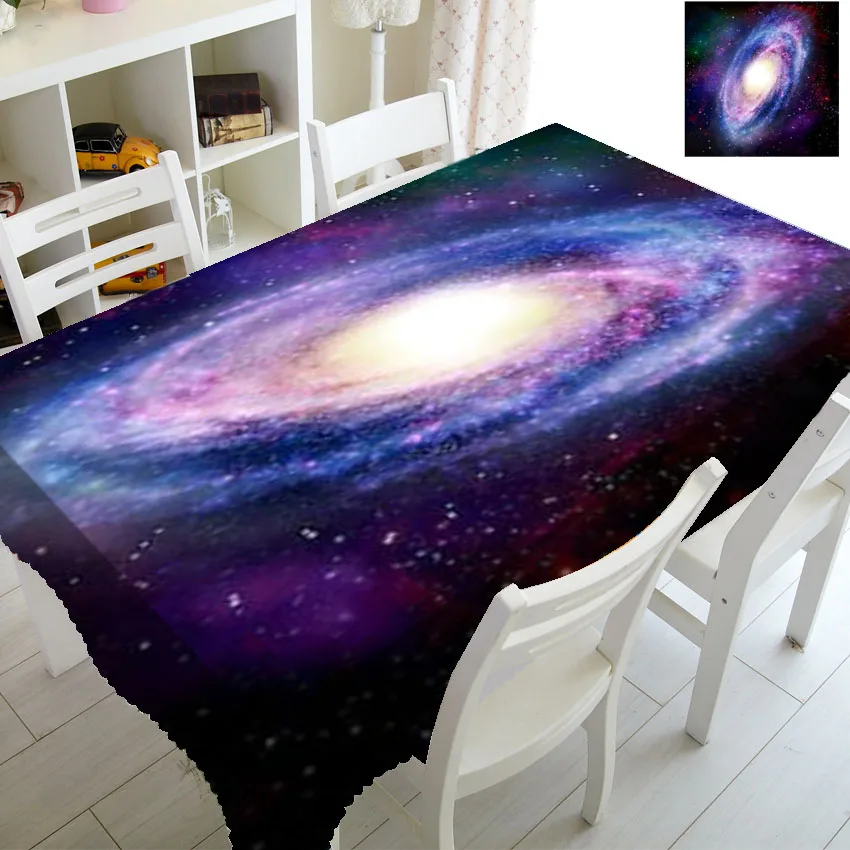 3D Rectangle Nebula Spiral Galaxy Tablecloth Kids Birthday Party Home Decor Linen Stain Resistant Kitchen Table Cleaning Tool