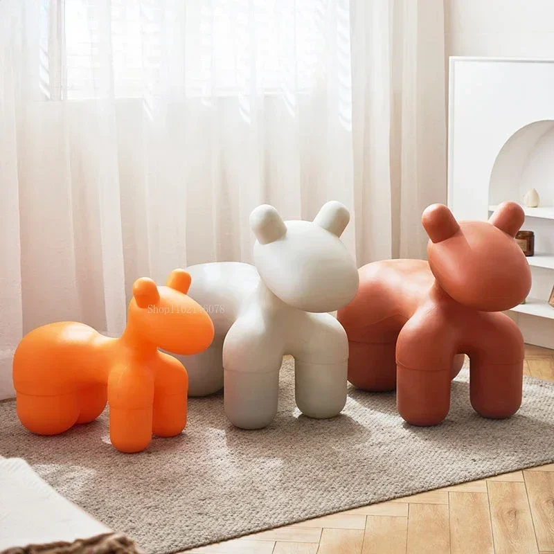 

Табуретки для пеленания обуви, скандинавские креативные стулья с животными для гостиной, отдыха, одиночные стулья, милый стул в форме пони, пуф, пуф