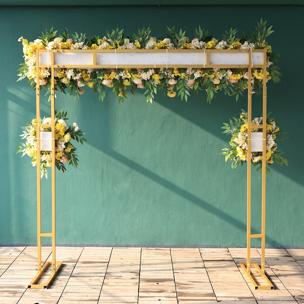 Fleur Artificielle Decoration Wedding Birthday Stage L6.8x1.3 Ft Artificial Floral Arrangement Yellow Pink Small Corner Flowers