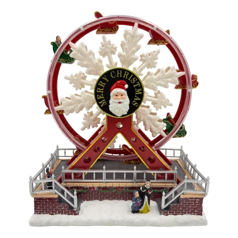 Christmas ornament colorful ferris wheel music box home music rotating luminous resin decoration
