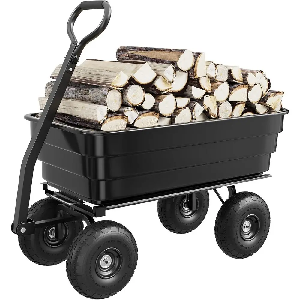 

Poly Dump Cart - Heavy Duty 1200lbs Garden Cart with Quick-Release Dumping 13" Tires, Utility Wagon or Yard Work, Lanng, Gardeni
