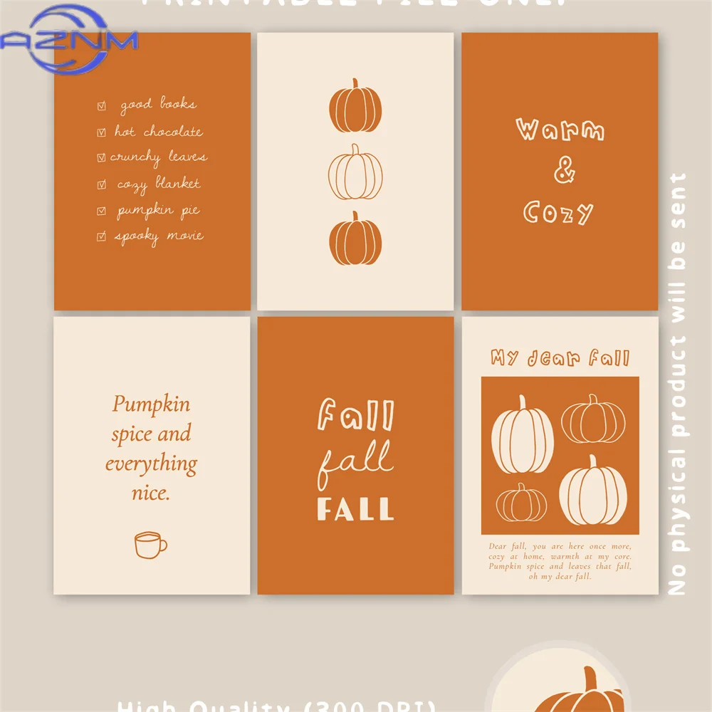 AZNM 1pc Fall Gallery Wall Art | Print Bundle Prints  Orange Fall Decor Printable Art Trendy Pumpkin Print Orange Autumn Posters