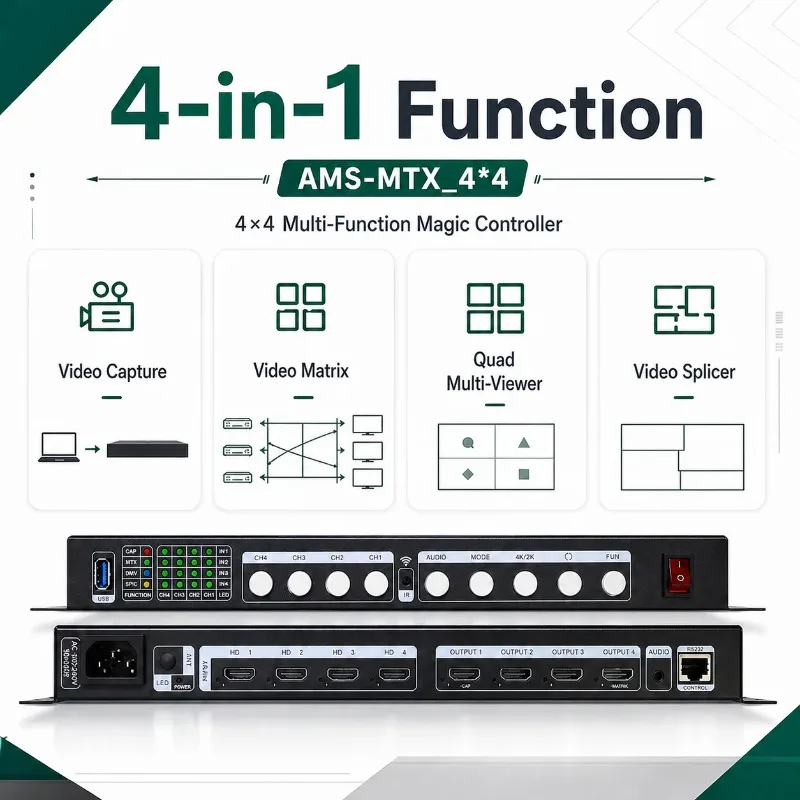 4×4 4K30HZ LCD Video Matrix Switcher Seamless Splitter with Web Control for Multi-Screen Management Display for LCD TV