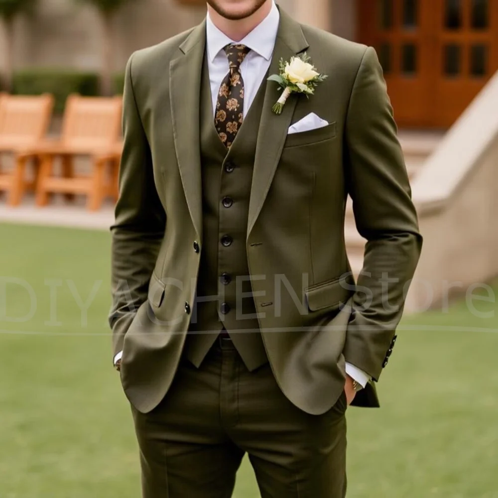 

Men Suits 3 Piece Fashion Groom Wedding Party Tuxedos Chic Notch Lapel Single Breasted Formal Smart Casual Slim Male Clothing