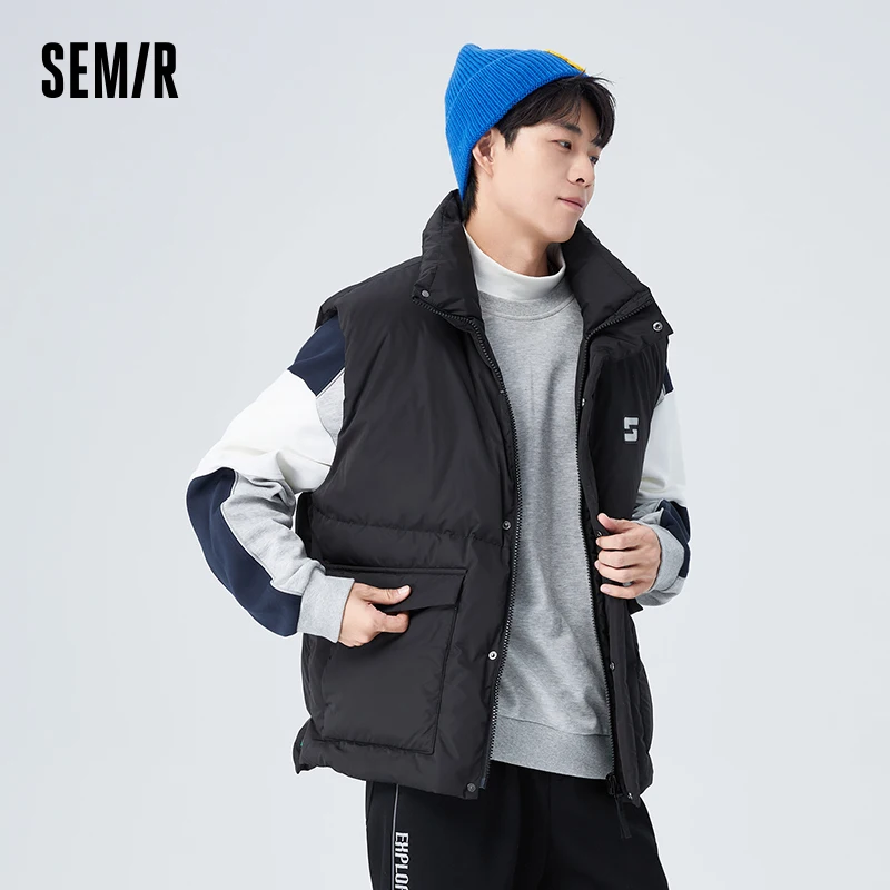 Semir Vest Men Winter Oversize Simple Couple Vest Fashion Stand Collar Comfortable Warm Trendy Down Jacket