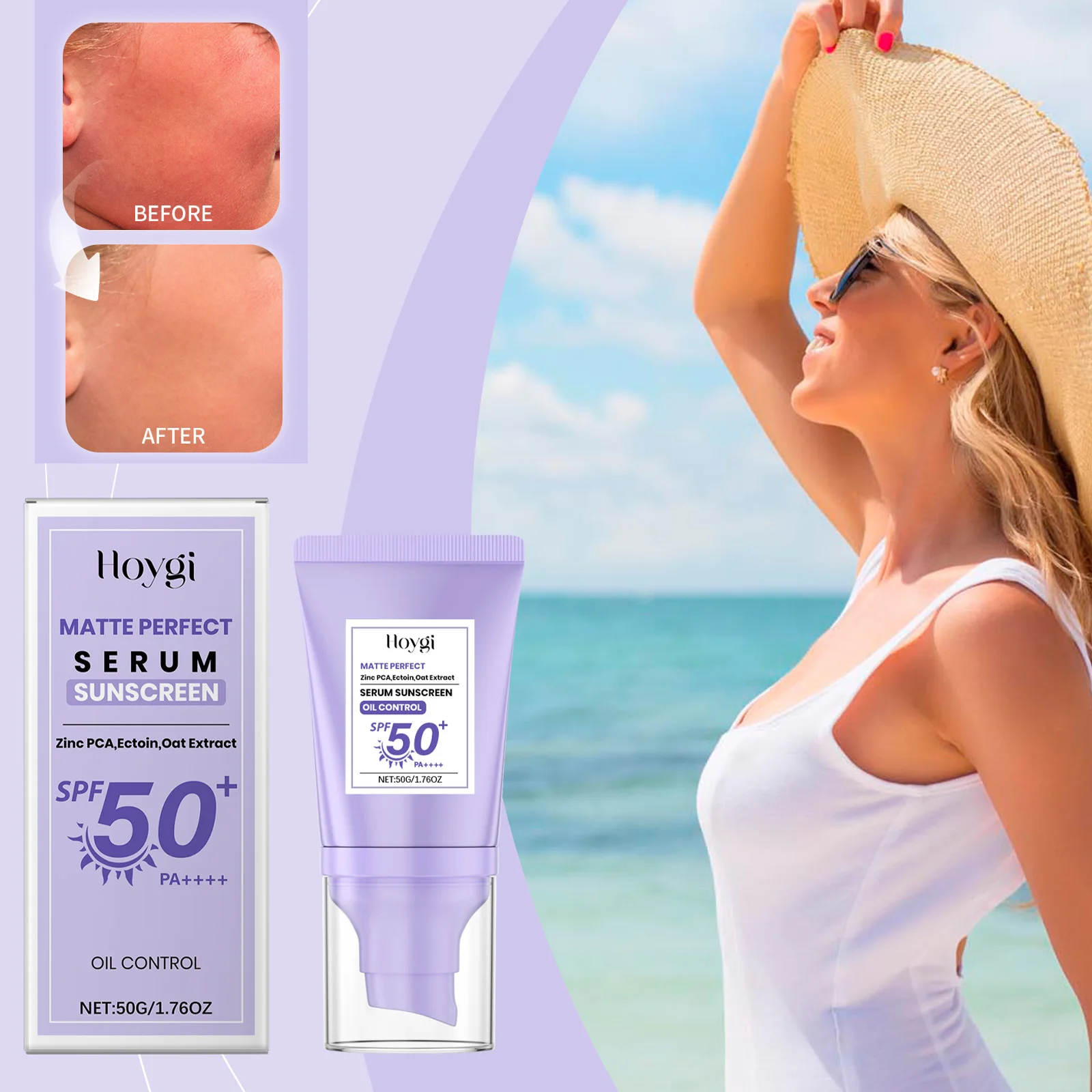 Солнцезащитный крем SPF 50+ — безмасляная цинковая формула PCA и Ectoin, защита широкого спектра с овсяным экстрактом, нежирный солнцезащитный крем для лица