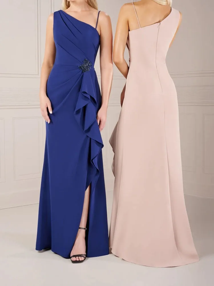 Elegant Bridesmaid Dresses Chiffon Long Evening Party Dresses One Shoulder Side Split Summer Chiffon Wedding Party Dress