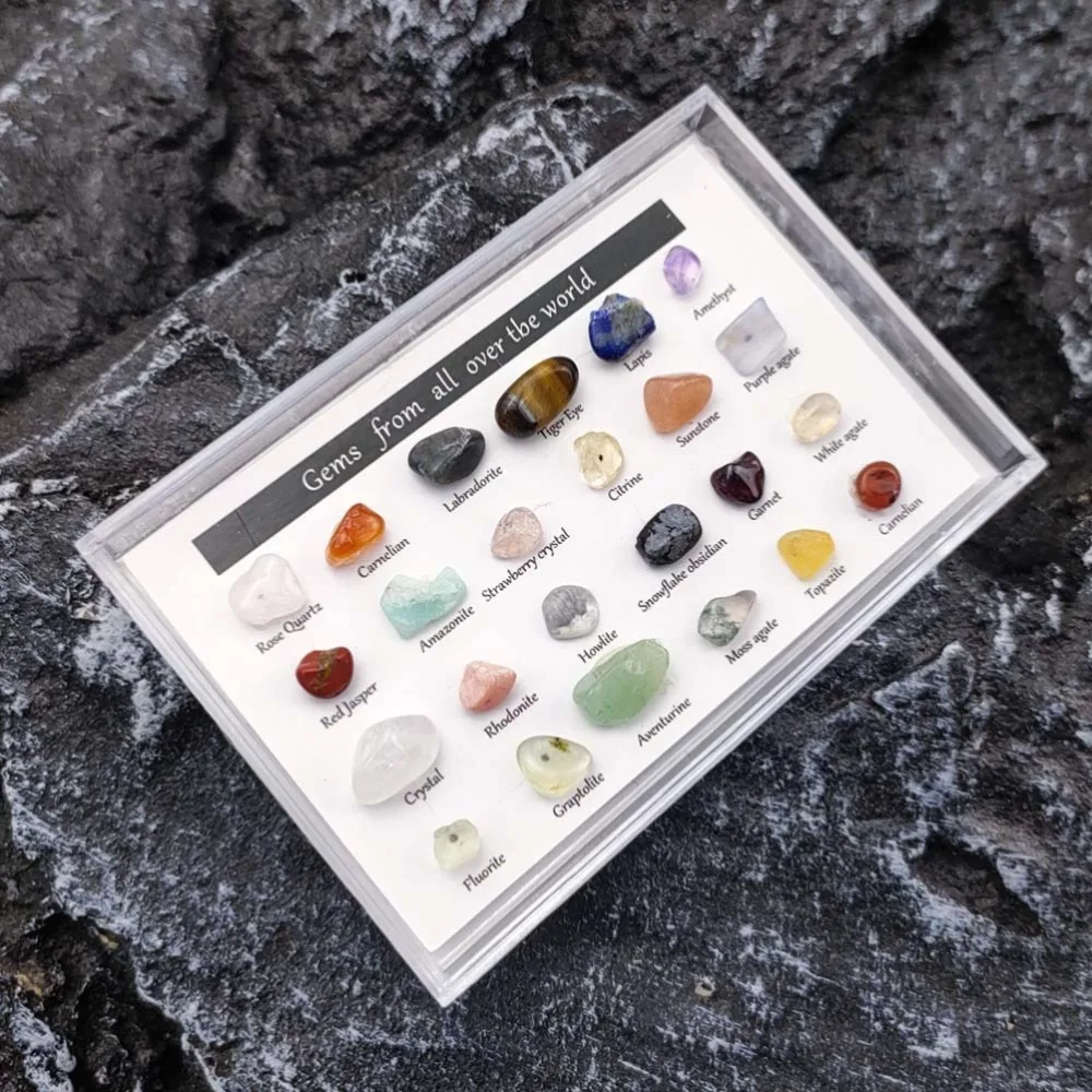 24 Pieces Educational Specimens Mineral Gem Kit Learning Activity Gemstones Set Rocks Collection Birthday Gift