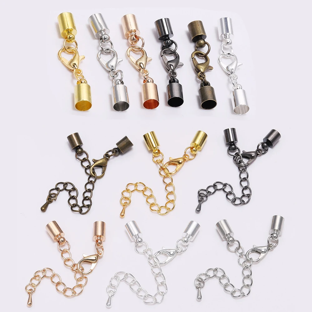 

10pcs 3 4 5 6 7 8 9 10mm Leather Cord Crimps End Tip Caps Connector Tail Chain Lobster Clasp Hooks for Jewelry Making Bracelet