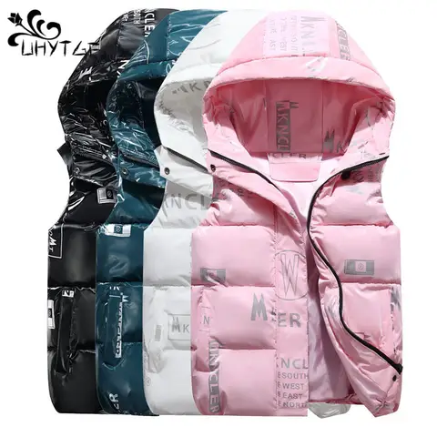 2022 Winter Vest For Women's Hooded Vests Waterproof Cotton Padded Sleeveless Down Jacket Female Bright Waistcoat Plus Size 4XL