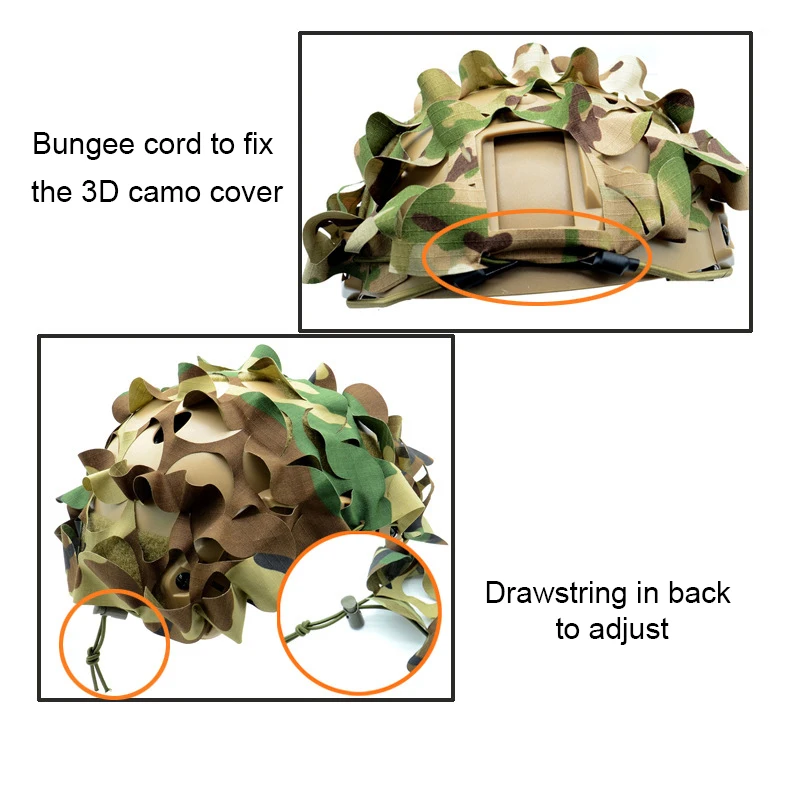 Tactical 3D Camo Net Airsoft Helmet Cover Laser Cut Drawstring Helmet Cover Scrim Wargame Paintball Hunting Accessories