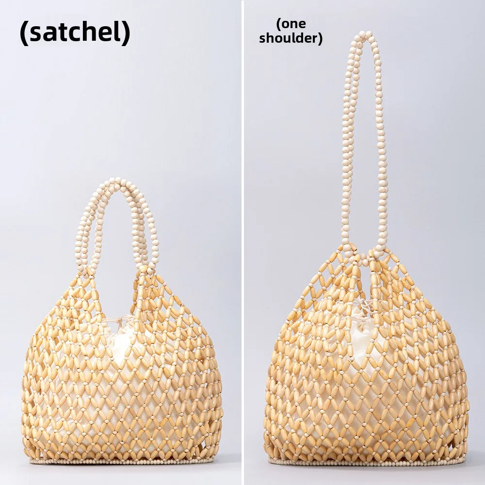 Handmade Handbag Wooden Bead Woven Shoulder Bag Fashion Beach Bag for Hot Girls