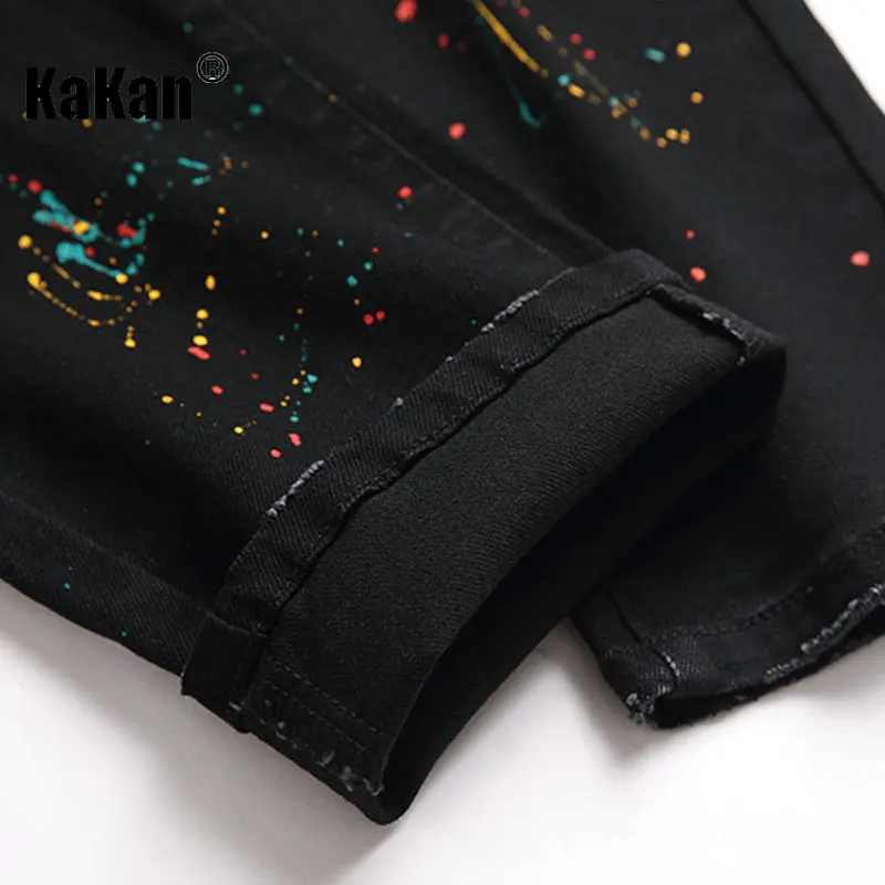 Kakan - New European and American Distressed Stretch Black Jeans for Men, Personalized Vintage Washed Casual Jeans K36-B03
