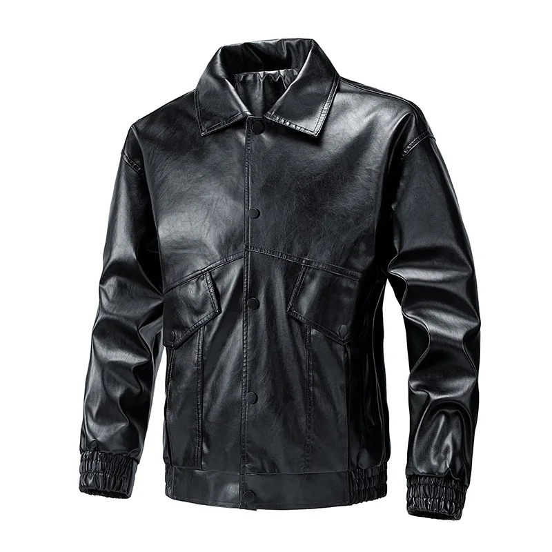 

Men's Lapel Leather Jacket Spring and Autumn Fashion Short American Motorcycle Suit Pu Leather Jacket