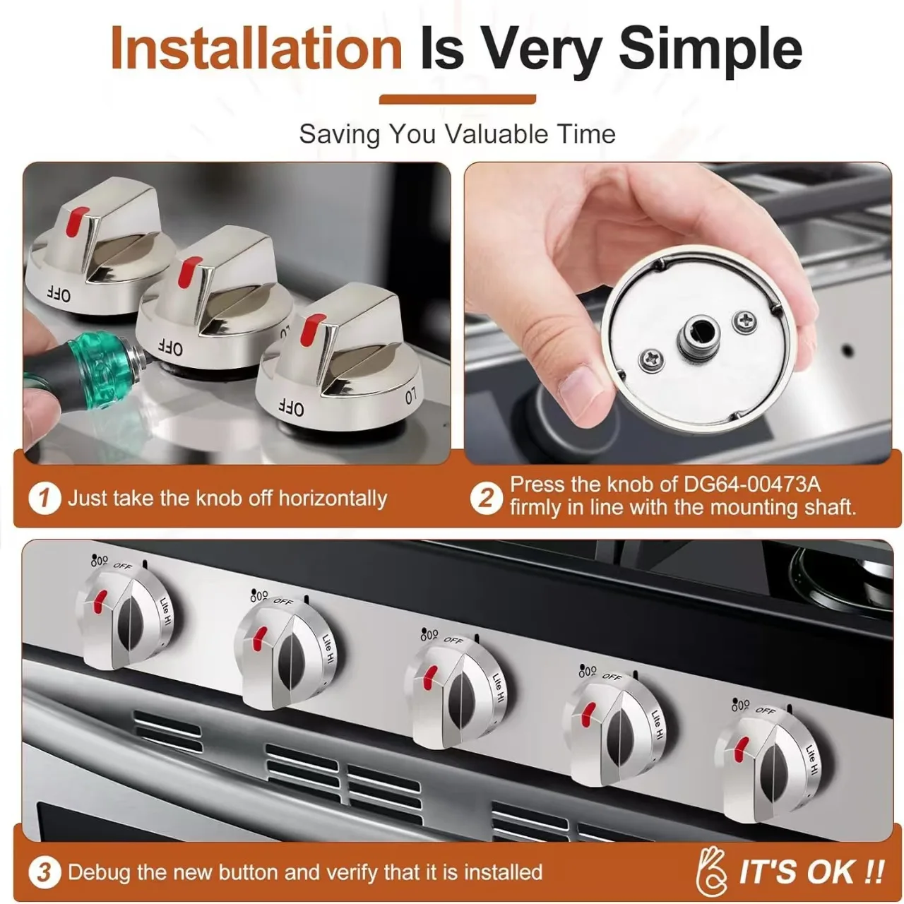 DG64-00473A ปุ่มควบคุมเตาแก๊สอุปกรณ์เสริมสวิทช์ลูกบิด