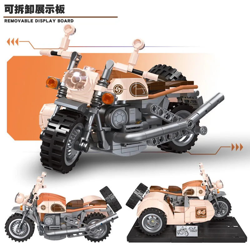 小さなブロックで組み立てられる新しいタイプのDIY懐かしい三輪バイクのおもちゃ