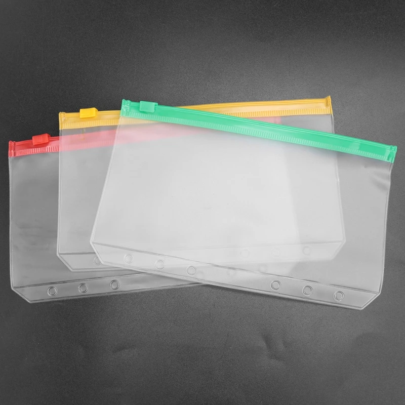 TTKK-Pochettes de reliure en PVC avec fermeture éclair, dossier d'enveloppes de trésorerie transparentes à 6 trous, sacs de développement d'argent sur cuir chevelu Evaluadt, Hot Horizon Budget