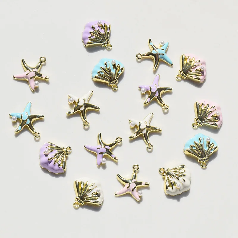 10pcs Geometry alloy charms starfish seashell shape pendant for make Earring Necklace diy jewelry handiwork accessory